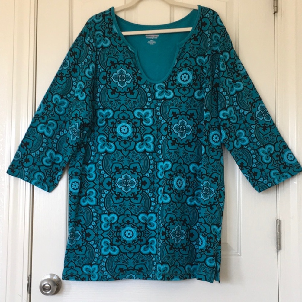All American Comfort Woma’s 3X Teal & Black Top 3/4 Sleeve